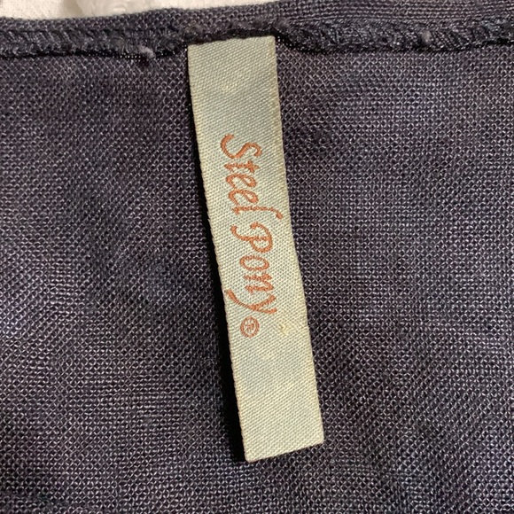 Steel Pony Women 100% Linen Crochet Tye Dyed Dark Blue Asymmetrical Dress XL - Picture 9 of 14